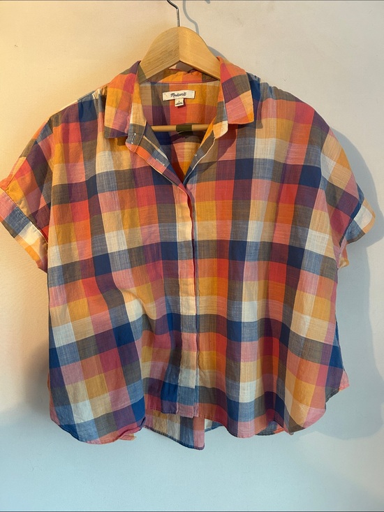 Madewell Tops - Madewell Plaid Short-Sleeve Button-Front Shirt - Blue, Pink, Yellow, White